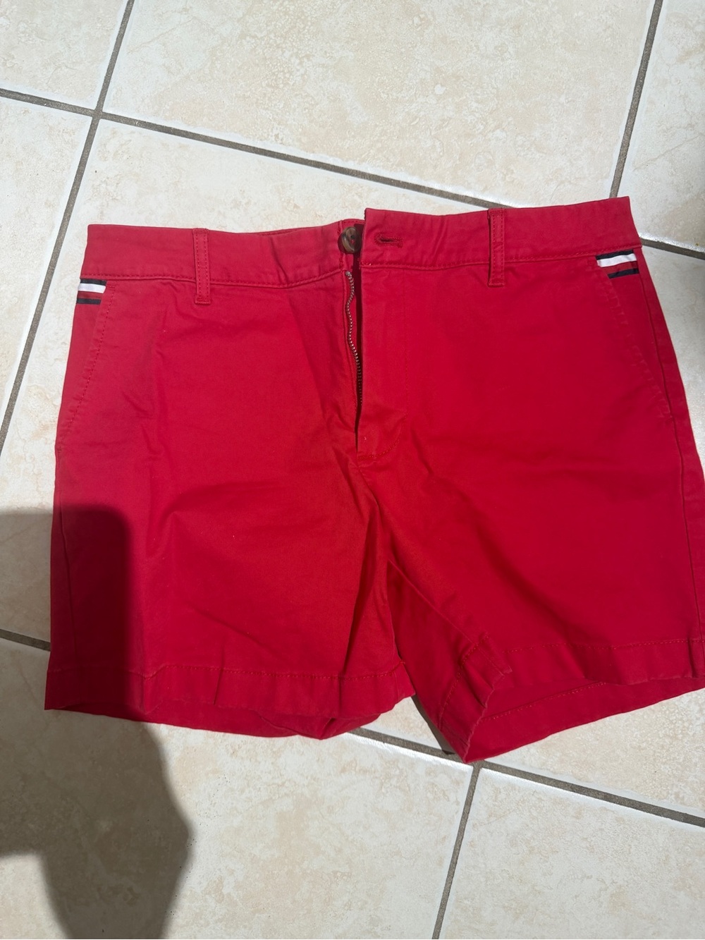 Tommy Hilfiger Red Women's Flat-Front Shorts with Flag Trim